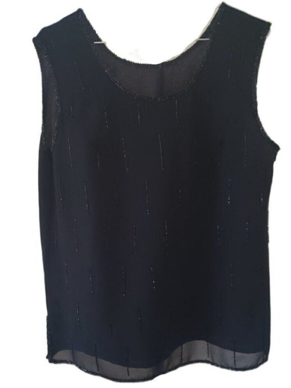 Women's Black Sleeveless Beaded Detail Blouse